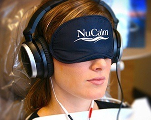 Patient with NuCalm eye mask and headphones