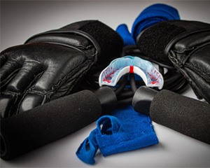 Mouthguard and boxing gloves